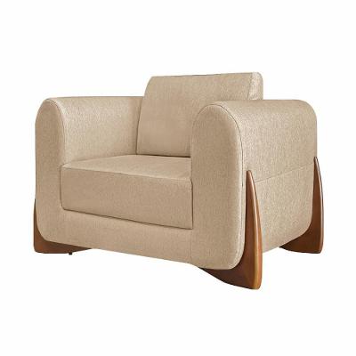 Poltrona Decorativa Buzz G63 em Linho Bege com Encosto Confortável Pés em Madeira Gran Belo