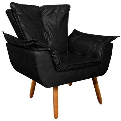 Poltrona Decorativa Charger G19 Pu Preto com Pés Palito para Sala de Estar Gran Belo