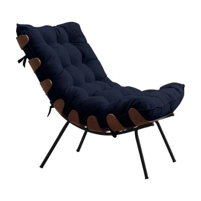 Poltrona Decorativa Abel Sala de Estar Veludo Azul Base Madeira Preto Gran Belo