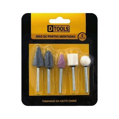 Ponta Montada Abrasiva para Micro Retífica Kit 5 Peças Haste 3mm Dtools