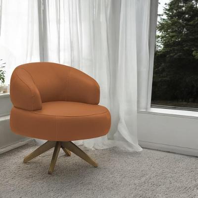 Poltrona Decorativa Katy G88 Sala de Estar Couro Conhaque Base Giratória em Madeira Gran Belo