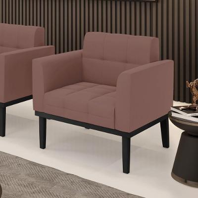 Poltrona Decorativa Karen para Sala de Estar Veludo Rose G19 com Pés em Madeira Preto Gran Belo
