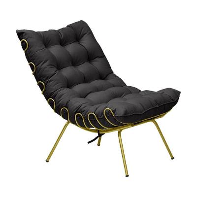 Poltrona Decorativa Abel G41 Sala de Estar Veludo Preto com Base de Ferro Dourada Gran Belo