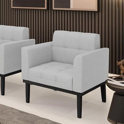 Poltrona Decorativa Karen G19 Linho Cinza com Espuma D-23 Pés em Madeira Gran Belo