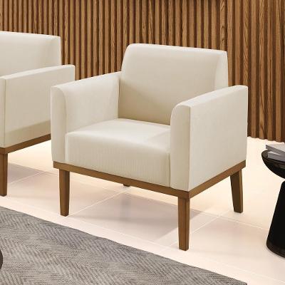Poltrona Decorativa Isabella Suede Bege com Pés em Madeira e Espuma D-23 Gran Belo