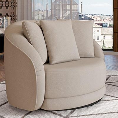 Poltrona Decorativa Galáxia G45 Base Giratória Linho Off White com Almofadas Gran Belo