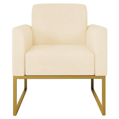 Poltrona Decorativa Isabella Suede Confortável Bege Dourado Gran Belo