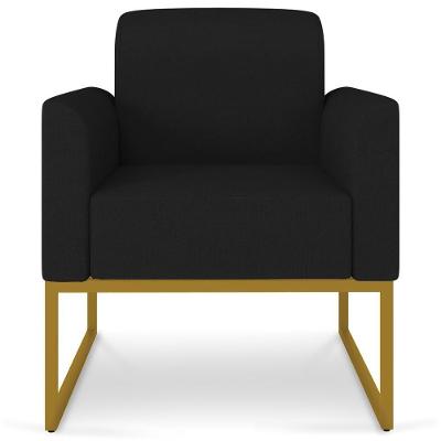 Poltrona Decorativa Isabella G19 Linho Preto Dourado Base Industrial para Sala de Estar Gran Belo