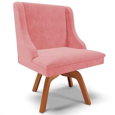 Poltrona Decorativa Firenze Giratória em Suede Rosê com Base de Madeira Gran Belo