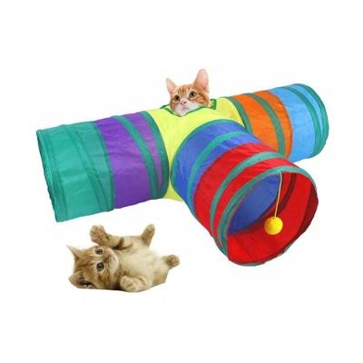 Túnel Interativo em T para Gatos Napi Colorido Dobrável com Três Saídas e Bolinha 01 Unidade