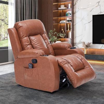 Poltrona Reclinável Giratória Austin G94 com Massagem Pu Caramelo para Sala de Estar Gran Belo