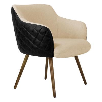Poltrona Decorativa Kitana Linho e Pu Sintético Preto e Bege com Pés Palito Gran Belo
