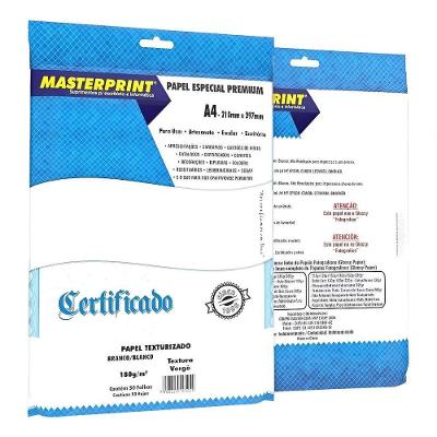Papel Vergê Texturizado A4 180g Masterprint para Cartões Certificados Convites 50 Folhas Branco