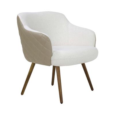 Poltrona Decorativa Kitana G15 Pu Sintético e Linho Bege Branco com Pés Palito Gran Belo