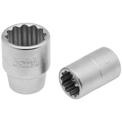Soquete Estriado 32mm Encaixe 3-4 Aço Cromo Vanádio Niquelado Cromado Gedore