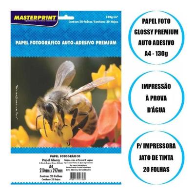 Papel Fotográfico Adesivo Premium Masterprint A4 130g 20 Folhas Acabamento Glossy Branco