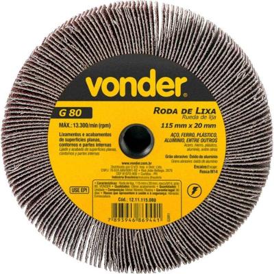 Roda de Lixa Abrasiva 115mm X 20mm Rosca M14 Grão 80 1211115080 Vonder