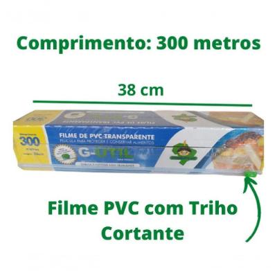 Filme Pvc com Trilho Cortante 38cmx300m Esticável para Embalagem de Produtos Guarufilme