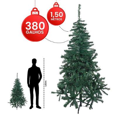 Árvore de Natal Luxo 1,50m 380 Galhos Base em Ferro Pvc Montagem Fácil para Sala