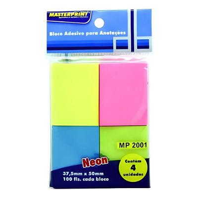 Bloco Adesivo para Anotações Masterprint MP2001 Neon 37,5x50mm 400 Folhas 4 Cores Colorido