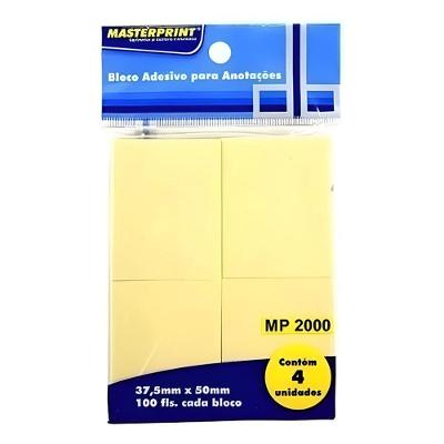 Bloco Adesivo para Anotações Masterprint Mp 2000 Tipo Post-it 37,5x50mm Amarelo Pastel