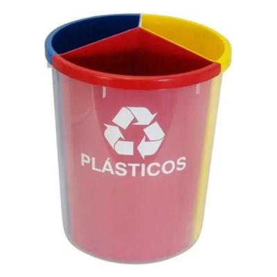 Lixeira Coleta Seletiva 3 Divisórias Mix3 26L Polipropileno Abertura Manual com Adesivos