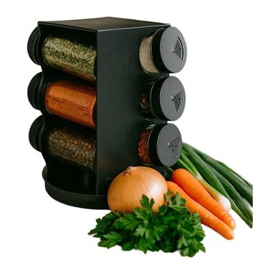 Porta Condimentos Giratório com 6 Potes 80ML Vidro e Plástico Preto Wellmix