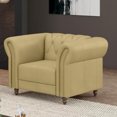 Poltrona Stanford Chesterfield para Sala de Estar Couro Bege Gran Belo