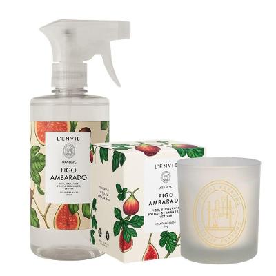 Kit Água Perfumada 500ML e Vela Perfumada Figo Ambarado Arabesc L'envie