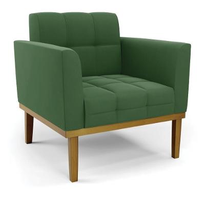 Poltrona Decorativa Karen Suede Verde G19 com Pés Fixos em Madeira Castanho Gran Belo