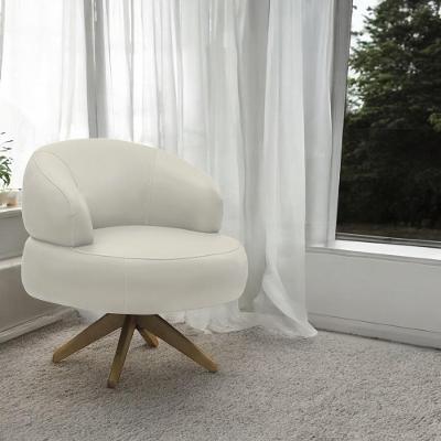 Poltrona Decorativa Katy G88 Sala de Estar Couro Bege Base Giratória em Madeira Gran Belo