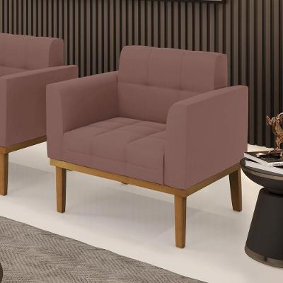 Poltrona Decorativa Karen Veludo Rose G19 para Sala de Estar com Pés em Madeira Castanho Gran Belo