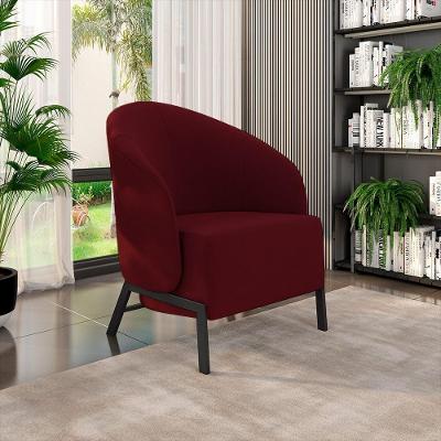 Poltrona Decorativa Kenya G33 para Sala de Estar em Veludo Preto-bordô Gran Belo