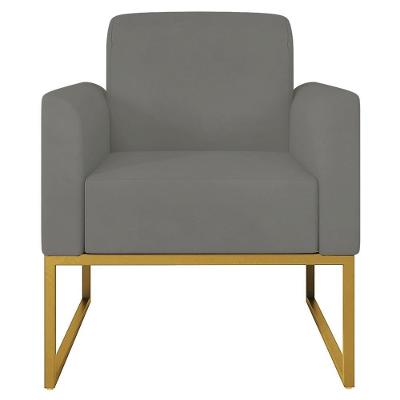Poltrona Decorativa Isabella G19 para Sala de Estar Linho Grafite e Dourado Gran Belo