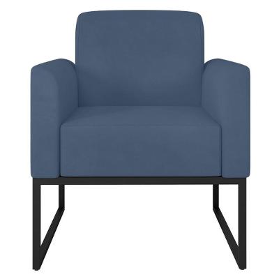 Poltrona Decorativa Isabella G19 Base Industrial Suede Azul Marinho e Preto Gran Belo