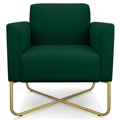 Poltrona Decorativa Isabella Base X Suede Verde Dourado para Sala Gran Belo