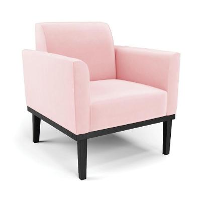 Poltrona Decorativa Isabella G19 com Pés Fixos em Madeira Preta Suede Rosa Bebê Gran Belo