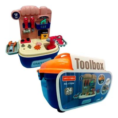 Brinquedo Infantil Maleta de Ferramentas Oficina Mecânica Azul e Laranja com 24 Peças Vida Pratika
