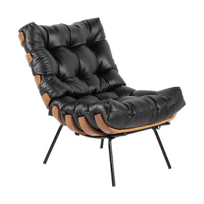 Poltrona Decorativa G34 Sala de Estar Costela Couro Preto Gran Belo