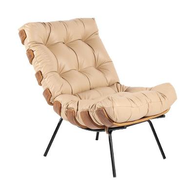 Poltrona Decorativa G34 Sala de Estar Costela Couro Bege Gran Belo