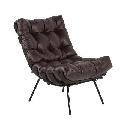 Poltrona Decorativa G34 Sala de Estar Costela Couro Marrom Base Preta Gran Belo