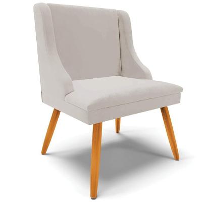 Poltrona Decorativa Firenze Veludo Cinza Natural com Pés Palito de Madeira Gran Belo