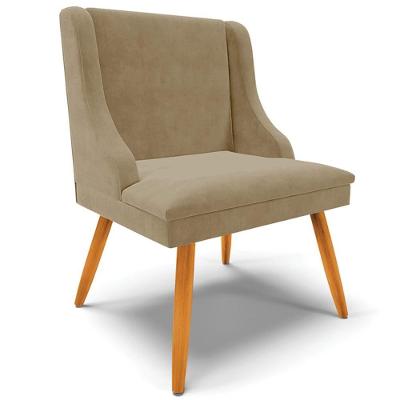 Poltrona Decorativa Firenze Suede Nude Natural com Pés Palito de Madeira Gran Belo