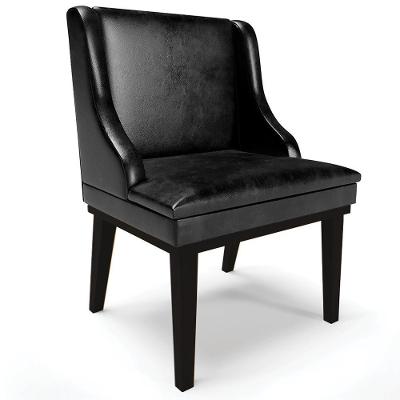 Poltrona Decorativa Firenze G19 em Corino Preto Brilho com Base Fixa de Madeira Gran Belo