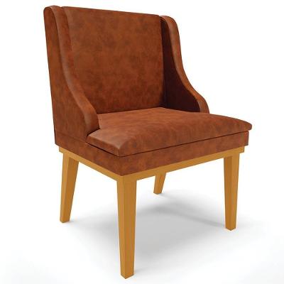 Poltrona Decorativa Firenze G19 em Corino com Base Fixa de Madeira Marrom Gran Belo
