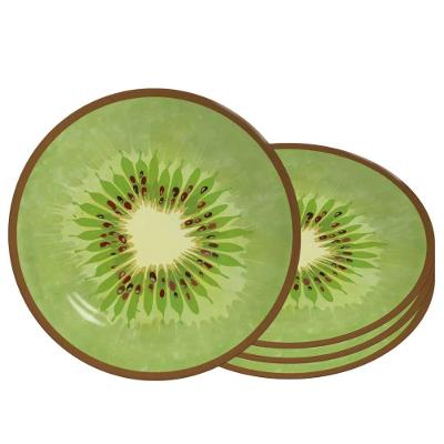 Jogo 4 Prato de Sobremesa Kiwi Frutas Tropicais Cerâmica Verde Alleanza