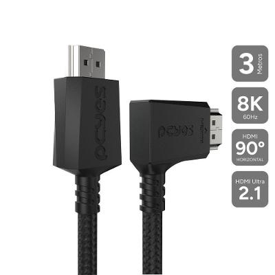 Cabo Hdmi 2.1 Phm21-3HNP 3m Conector 90o Horizontal Preto Pcyes