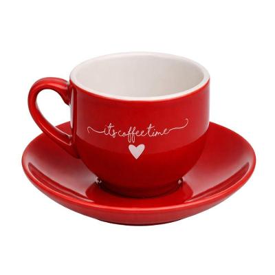Xícara de Café Coração Lamour 90ML em Porcelana com Pires Vermelho Hauskraft
