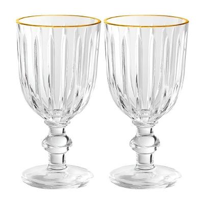 Jogo 2 Taças de Vidro Melina Premium para Água 260ml Borda Dourada Transparente Hauskraft