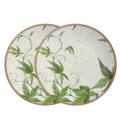 Jogo 2 Pratos de Sobremesa Tropical Leaves Cerâmica Off White Alleanza